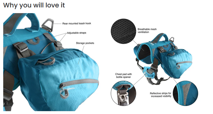 Kurgo - Harnais/Sac à Dos Baxter 30-85lbs Bleu - Chien – Boutique Animali